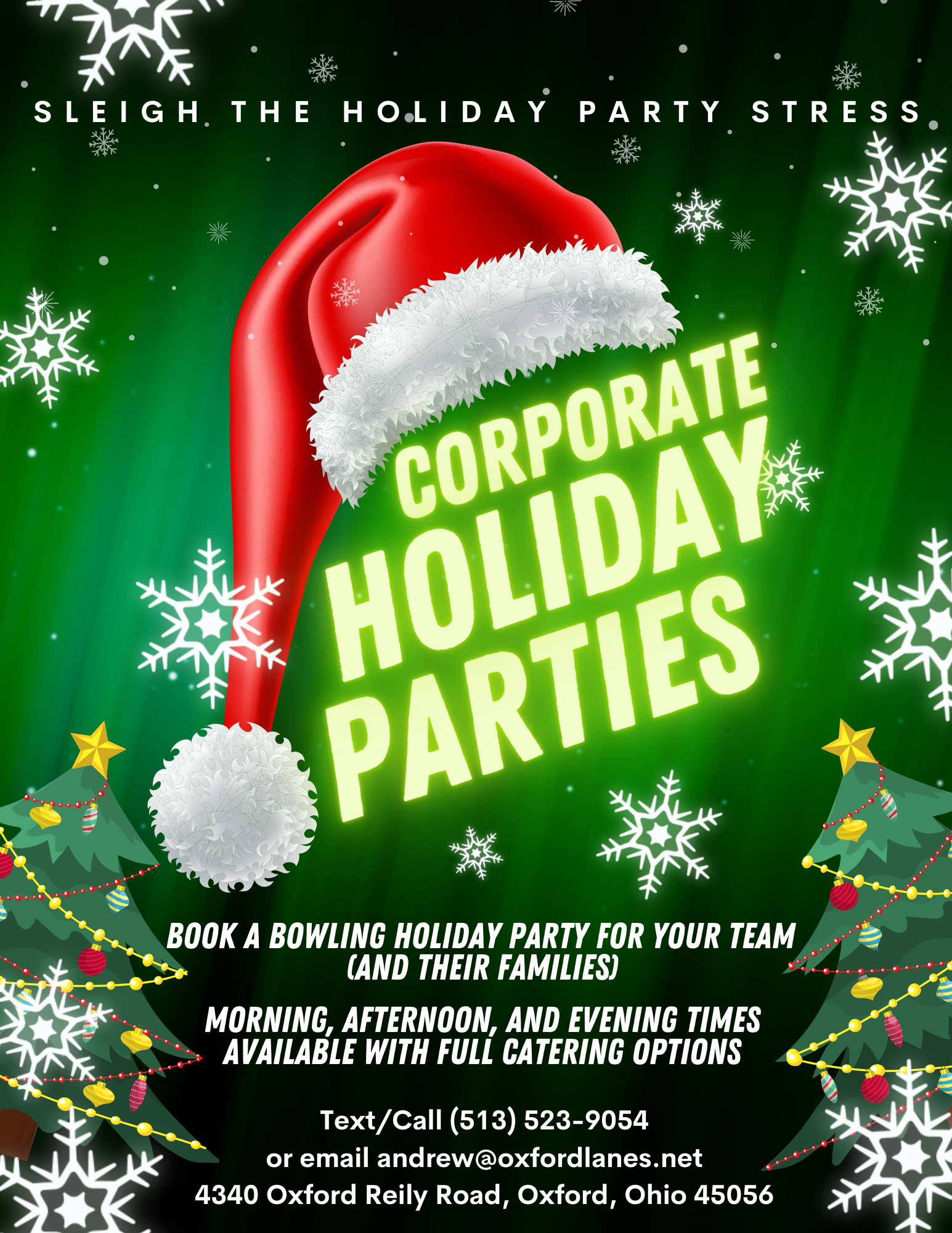 Oxford Lanes corporate holiday parties flyer