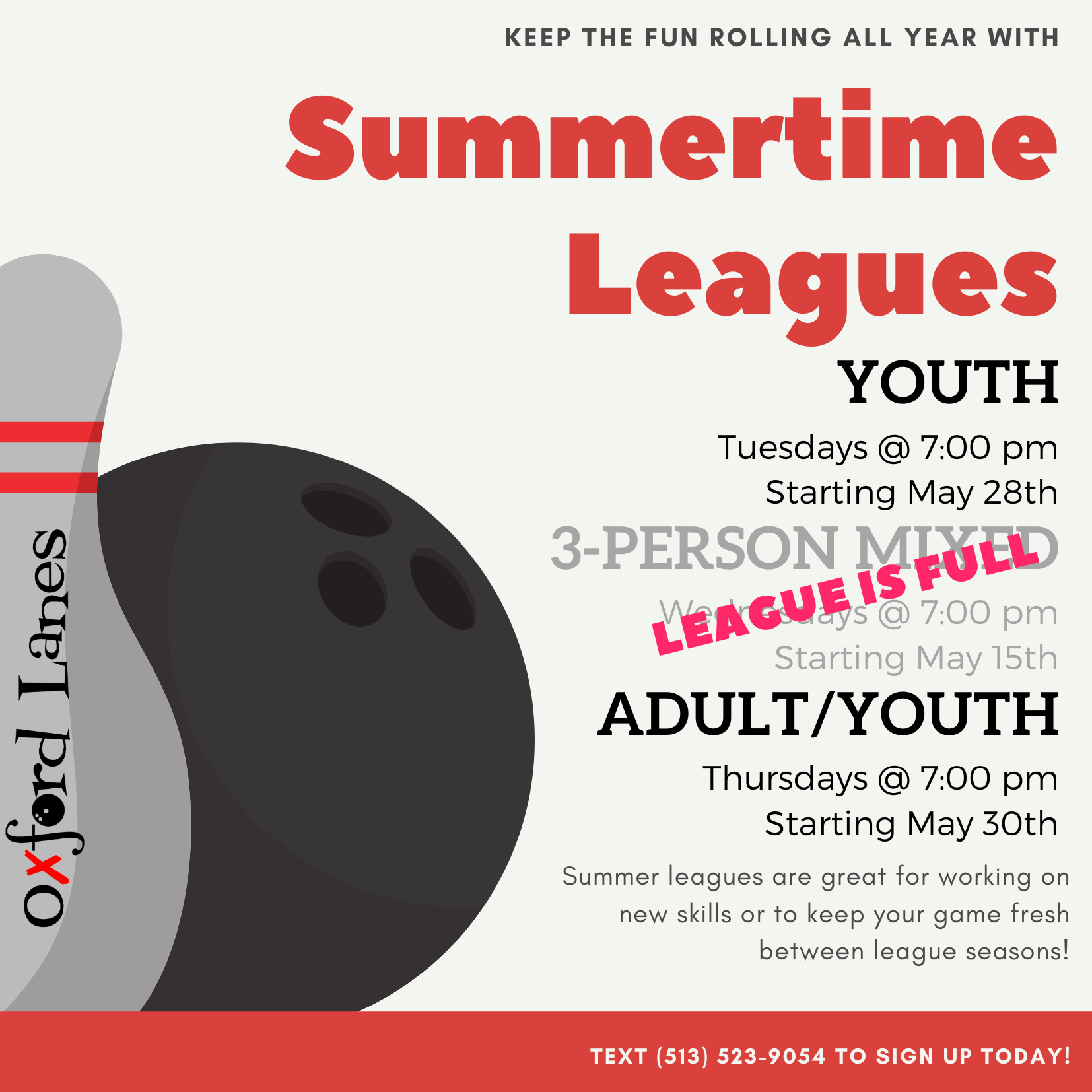 Summer League Flyer for Oxford Lanes