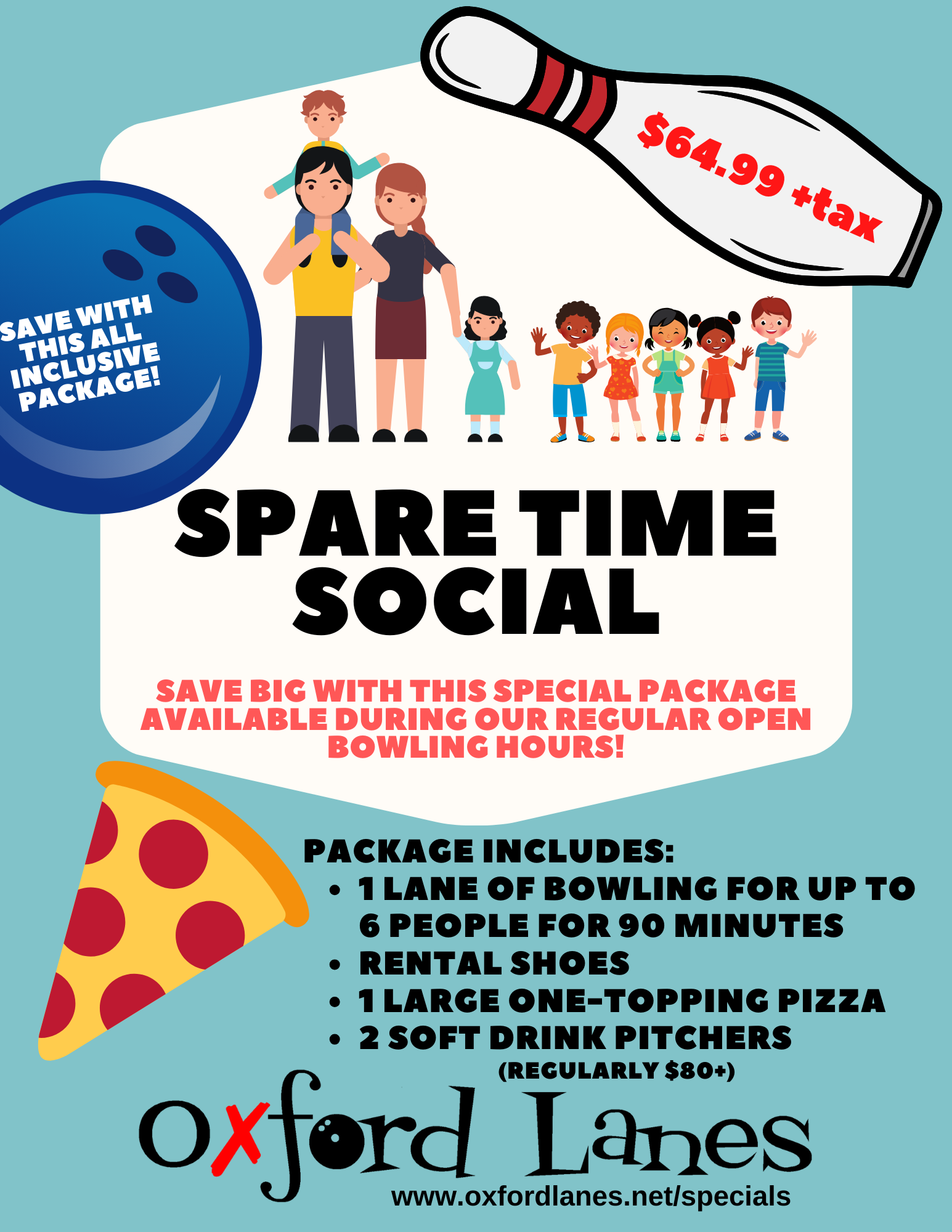 Spare Time Social Flyer - open bowling special